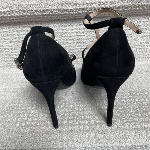Zara Basic Black Suede Strappy Silver Hardware 4" Stiletto Heels Sexy Evening - Picture 11 of 16